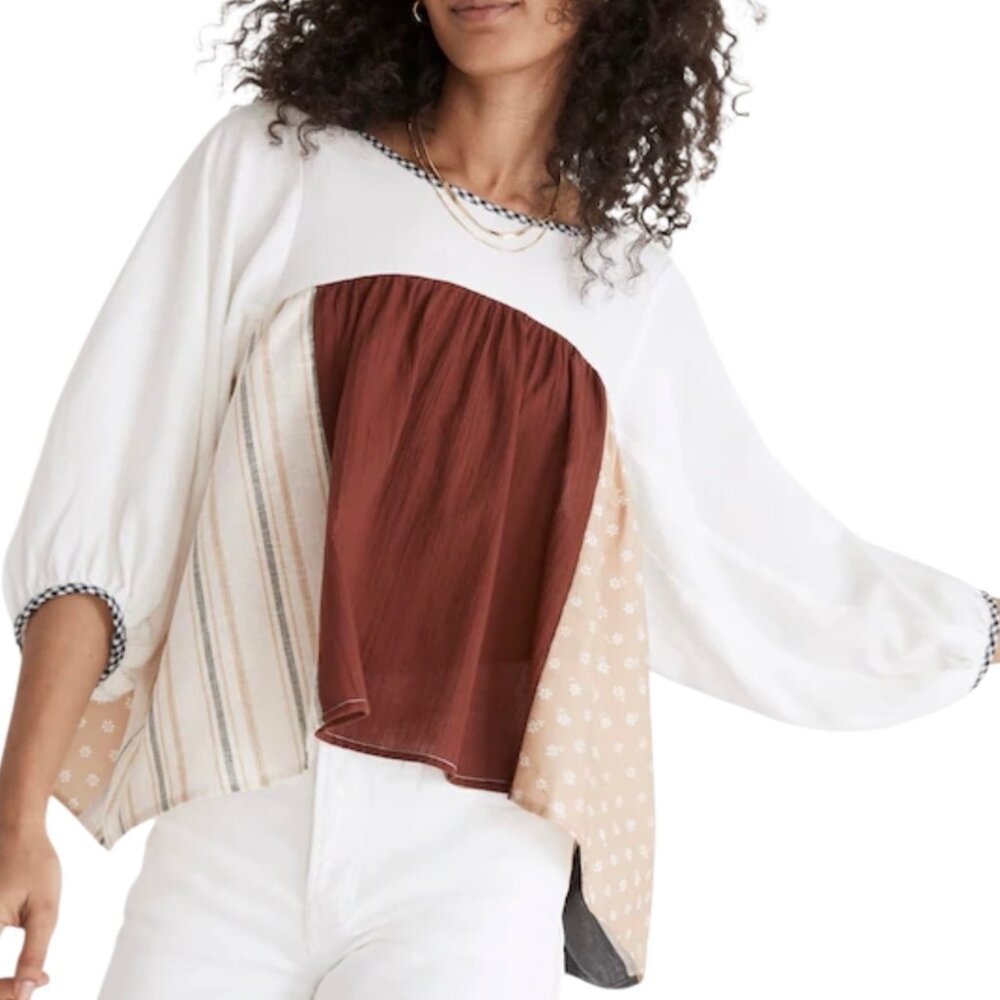Madewell X La Reunion Upcycled Patchwork Peasant Shirt One Size